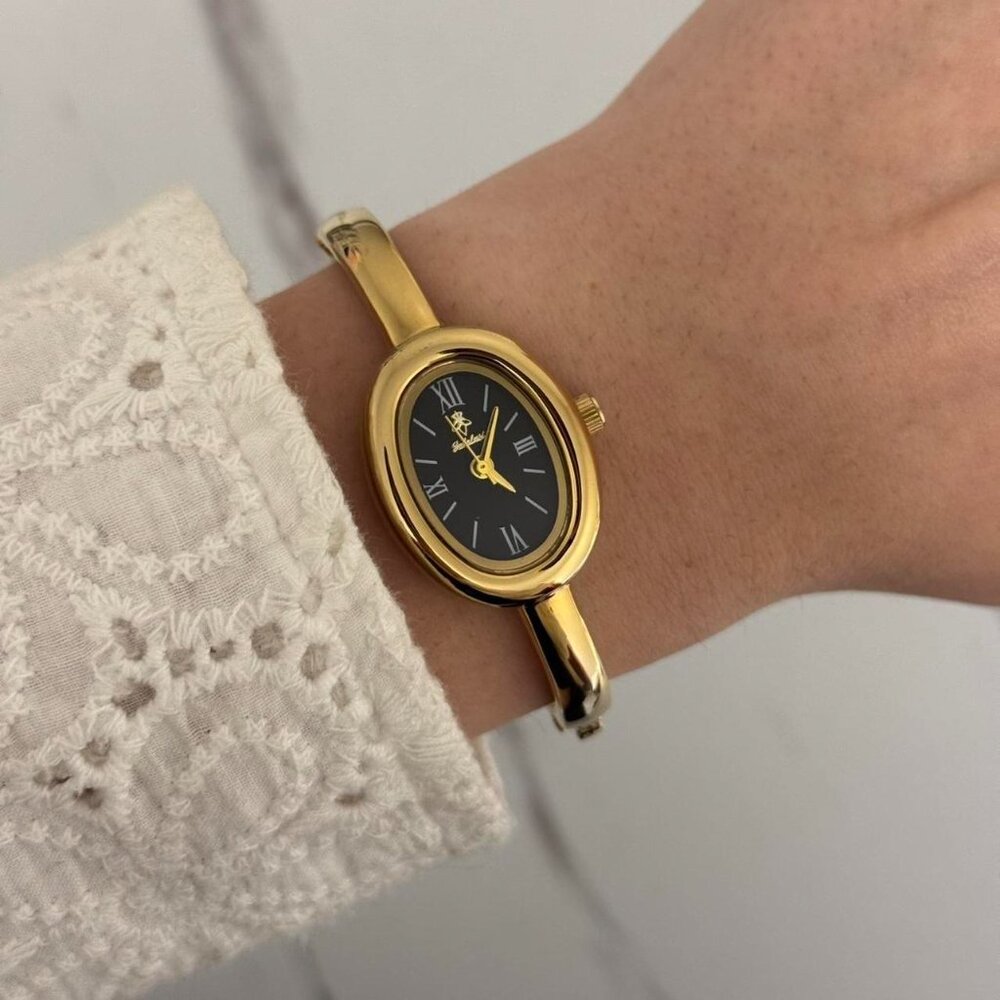 Sku0289 Retro Gold Black dial Women Minimalist Watch Bracelet Stainless steel - Picture 4 of 4